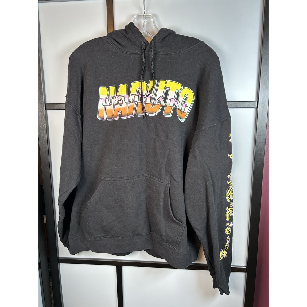 Bershka Naruto Uzumaki Hoodie Black Graphic Sweatshirt Hero Hidden Leaf Men Sz S
